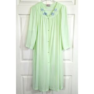 Shadowline Vintage Peignoir Nightshirt Robe Pajama Set 40 Lg Summer Green Floral